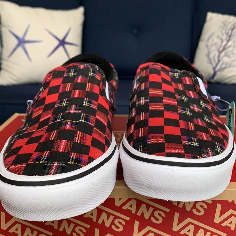 VANS COMFYCUSH SLIP ON PLAID CHECK RED/TRWHT WMNS - Picture 14 of 16